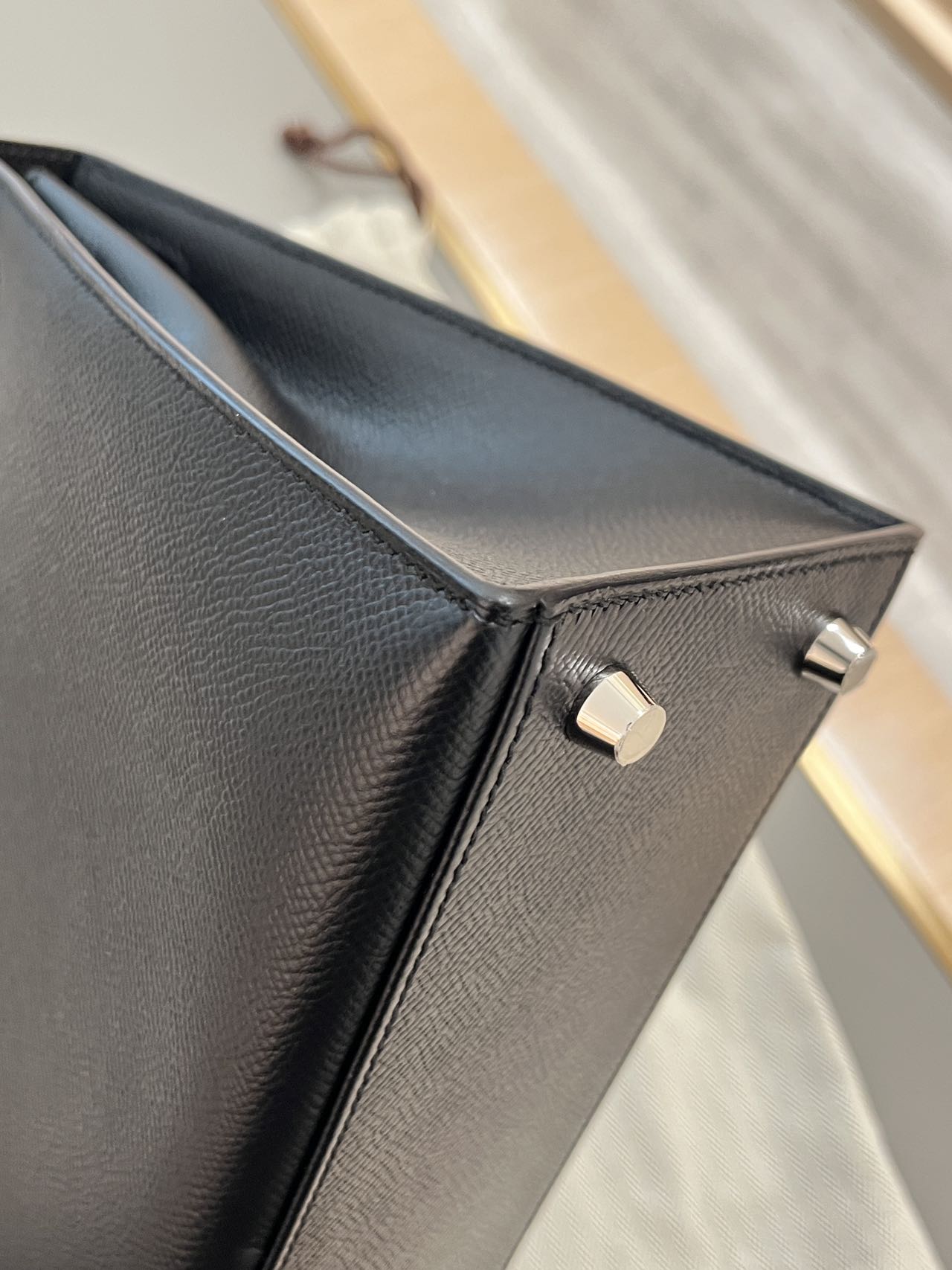 Pre-owned Certified Hermes Kelly 25 Sellier in Black Epsom Leather with Palladium Hardware, 2017, w/ Full Set