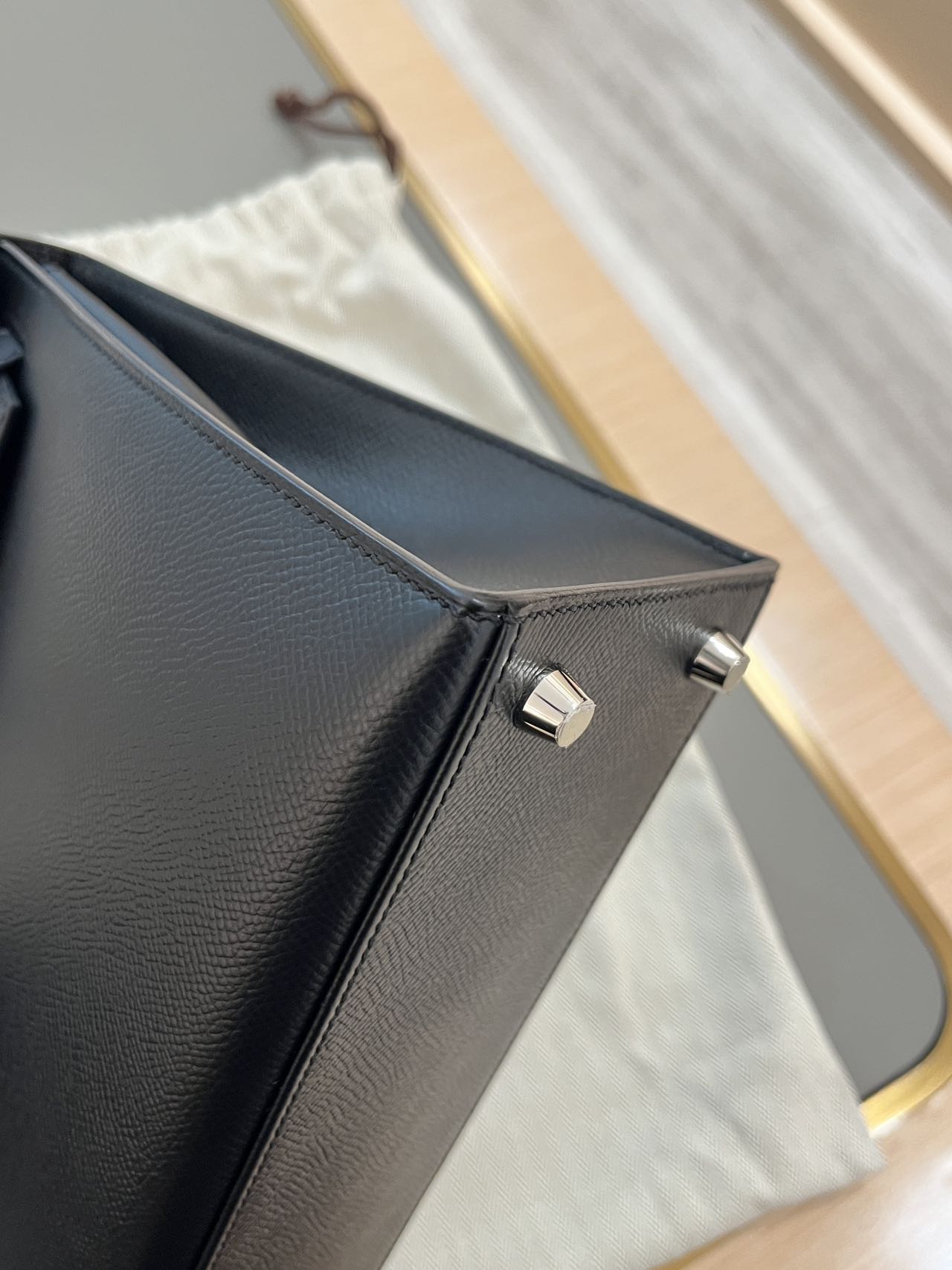 Pre-owned Certified Hermes Kelly 25 Sellier in Black Epsom Leather with Palladium Hardware, 2017, w/ Full Set