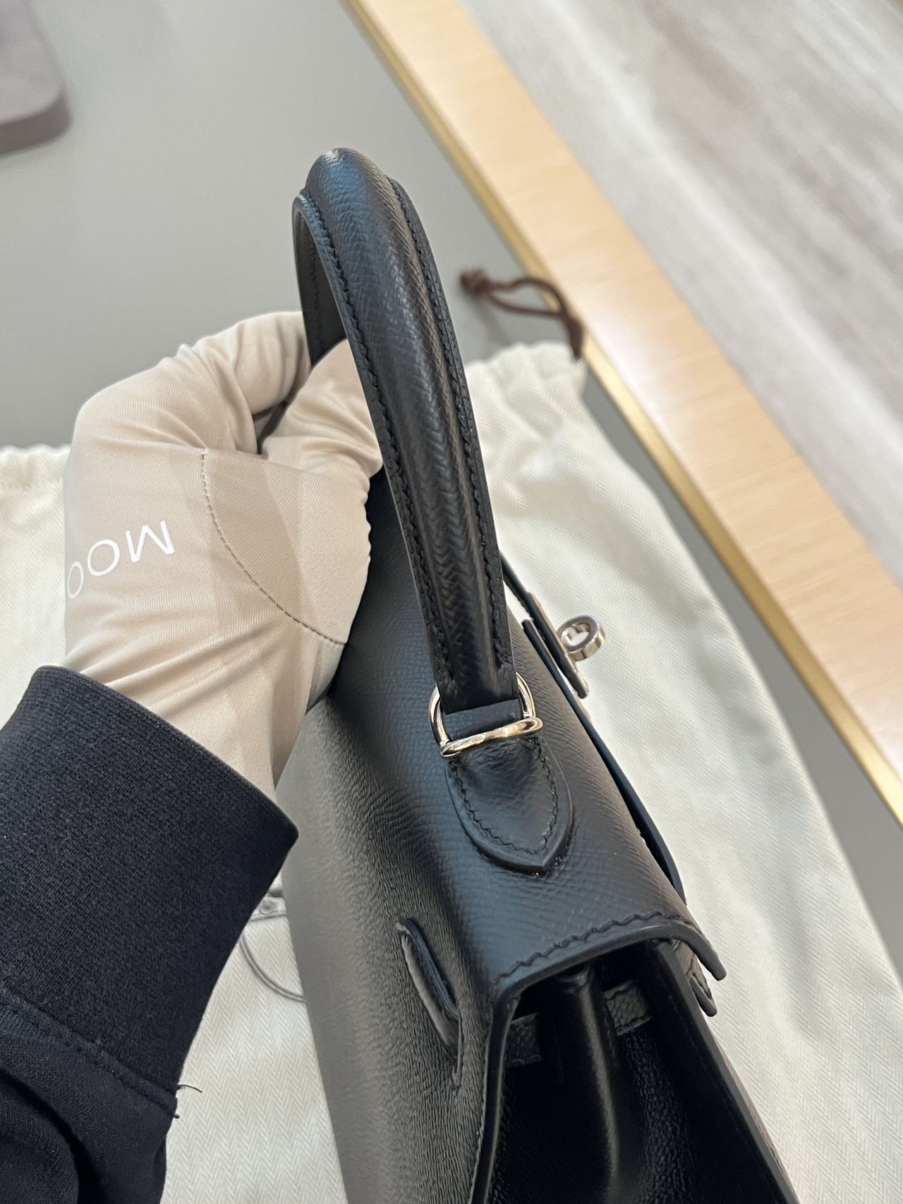 Pre-owned Certified Hermes Kelly 25 Sellier in Black Epsom Leather with Palladium Hardware, 2017, w/ Full Set
