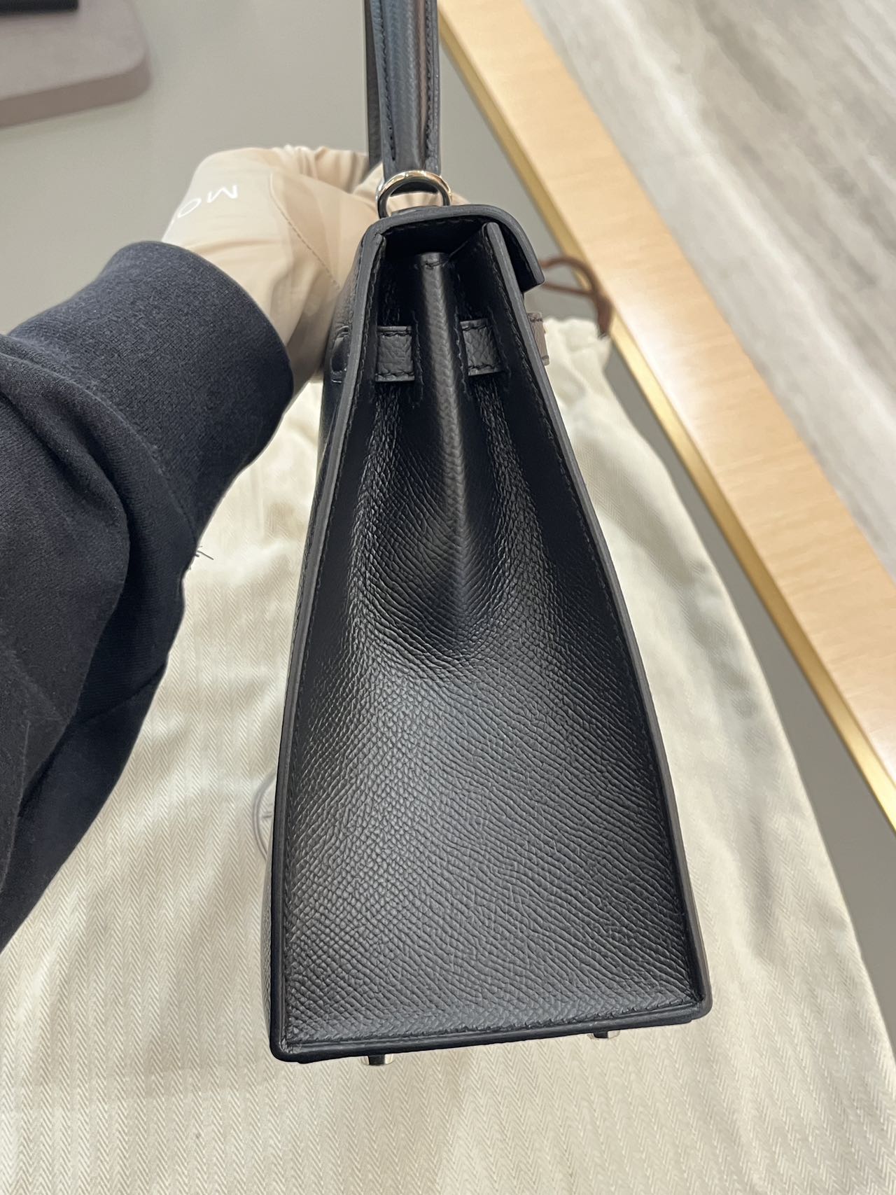 Pre-owned Certified Hermes Kelly 25 Sellier in Black Epsom Leather with Palladium Hardware, 2017, w/ Full Set