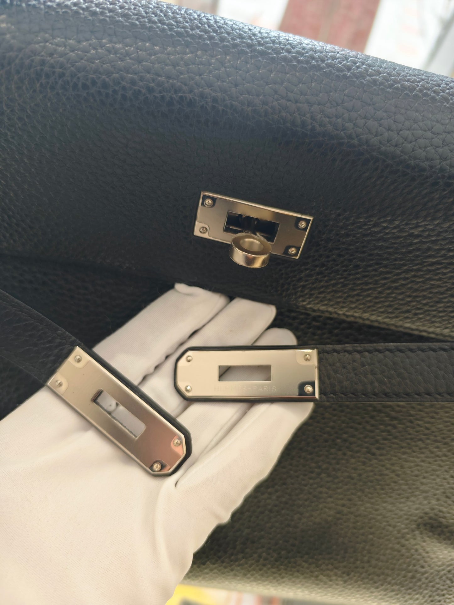 Pre-owned Certified Hermes Kelly 35 in Black Togo Leather with Silver Hardware, 2013, w/ full set