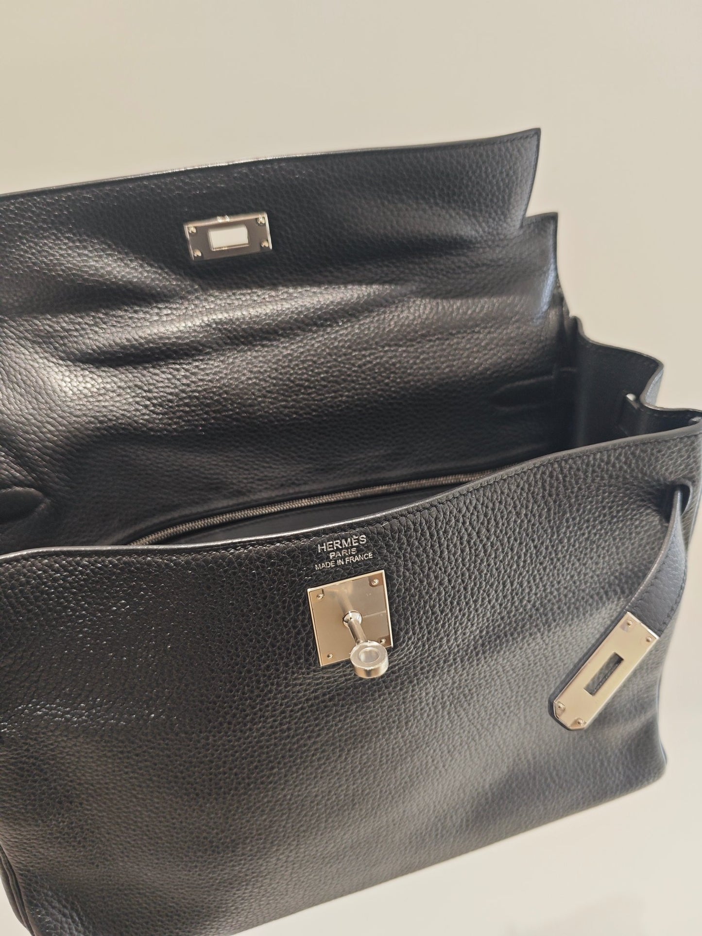 Pre-owned Certified Hermes Kelly 35 in Black Togo Leather with Silver Hardware, 2013, w/ full set