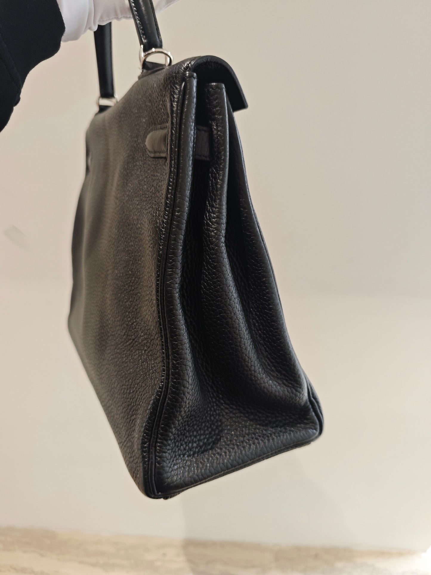 Pre-owned Certified Hermes Kelly 35 in Black Togo Leather with Silver Hardware, 2013, w/ full set