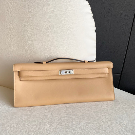 Pre-owned Certified Hermes Kelly Cut in 21 Naturel-Sable Swift Leather with Silver Hardware, 2016, w/ Dust bag