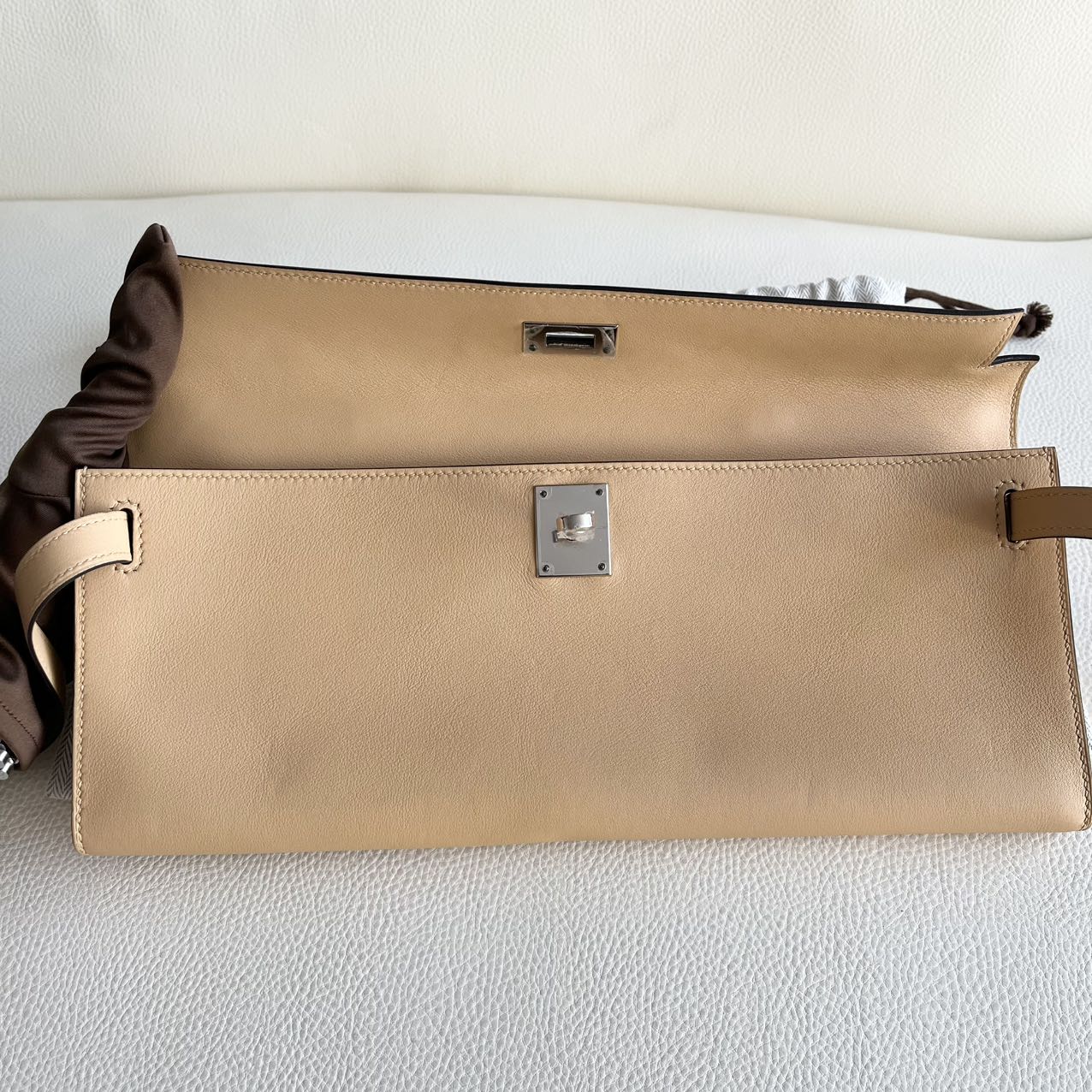 Pre-owned Certified Hermes Kelly Cut in 21 Naturel-Sable Swift Leather with Silver Hardware, 2016, w/ Dust bag