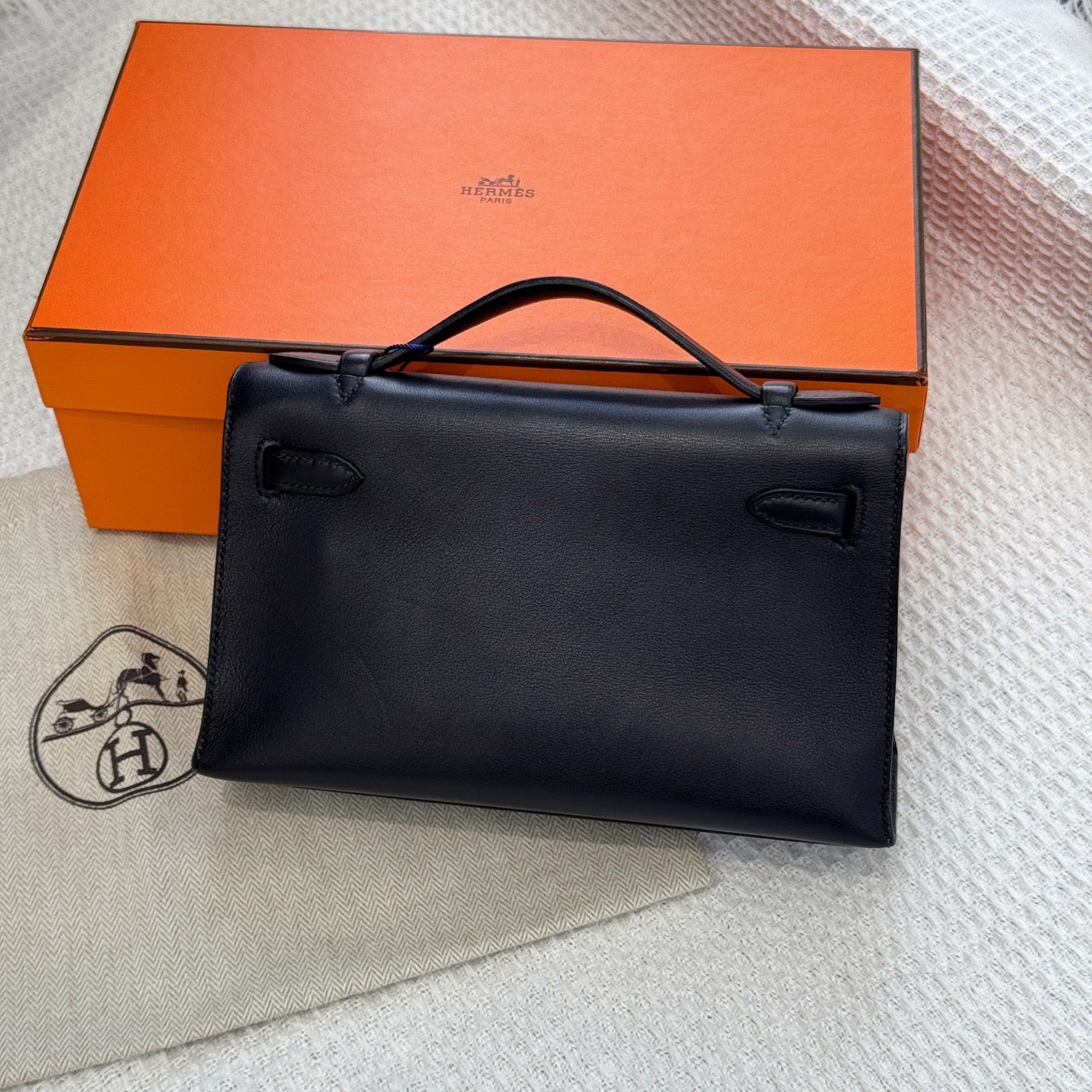 Pre-owned Certified Hermes Kelly Pochette in Black Swift  Leather with Silver Hardware, 2021, w/ full set