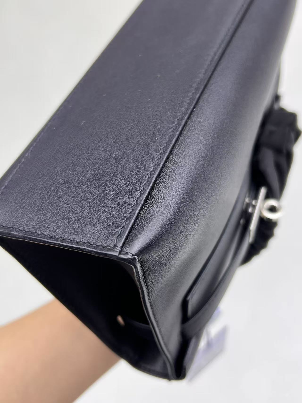 Pre-owned Certified Hermes Kelly Pochette in Black Swift  Leather with Silver Hardware, 2021, w/ full set