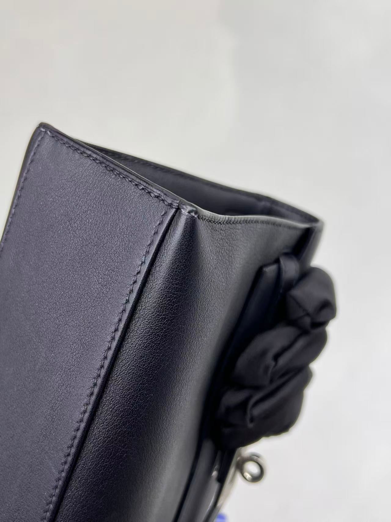 Pre-owned Certified Hermes Kelly Pochette in Black Swift  Leather with Silver Hardware, 2021, w/ full set