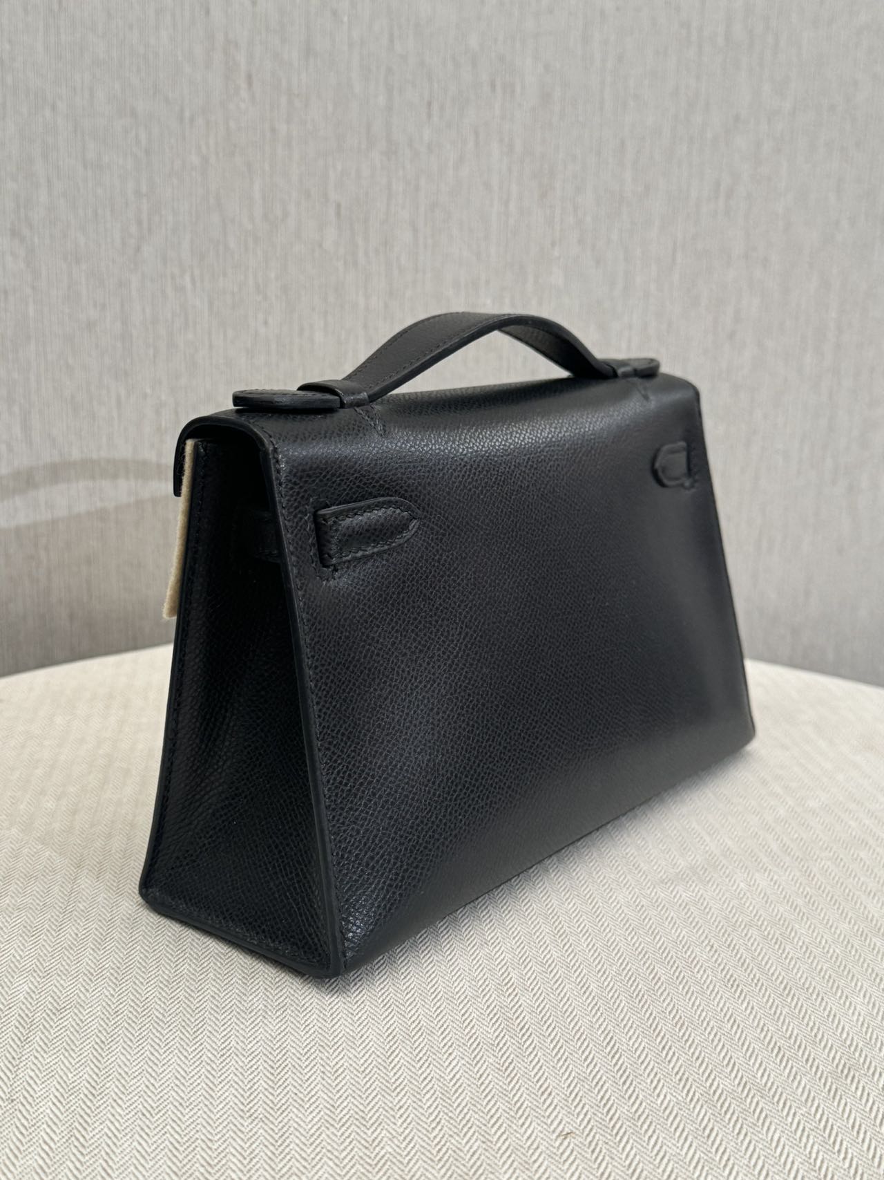 Pre-owned Certified Hermes Kelly Pochette in Black Epsom Leather with Silver Hardware, 2004, w/ full set