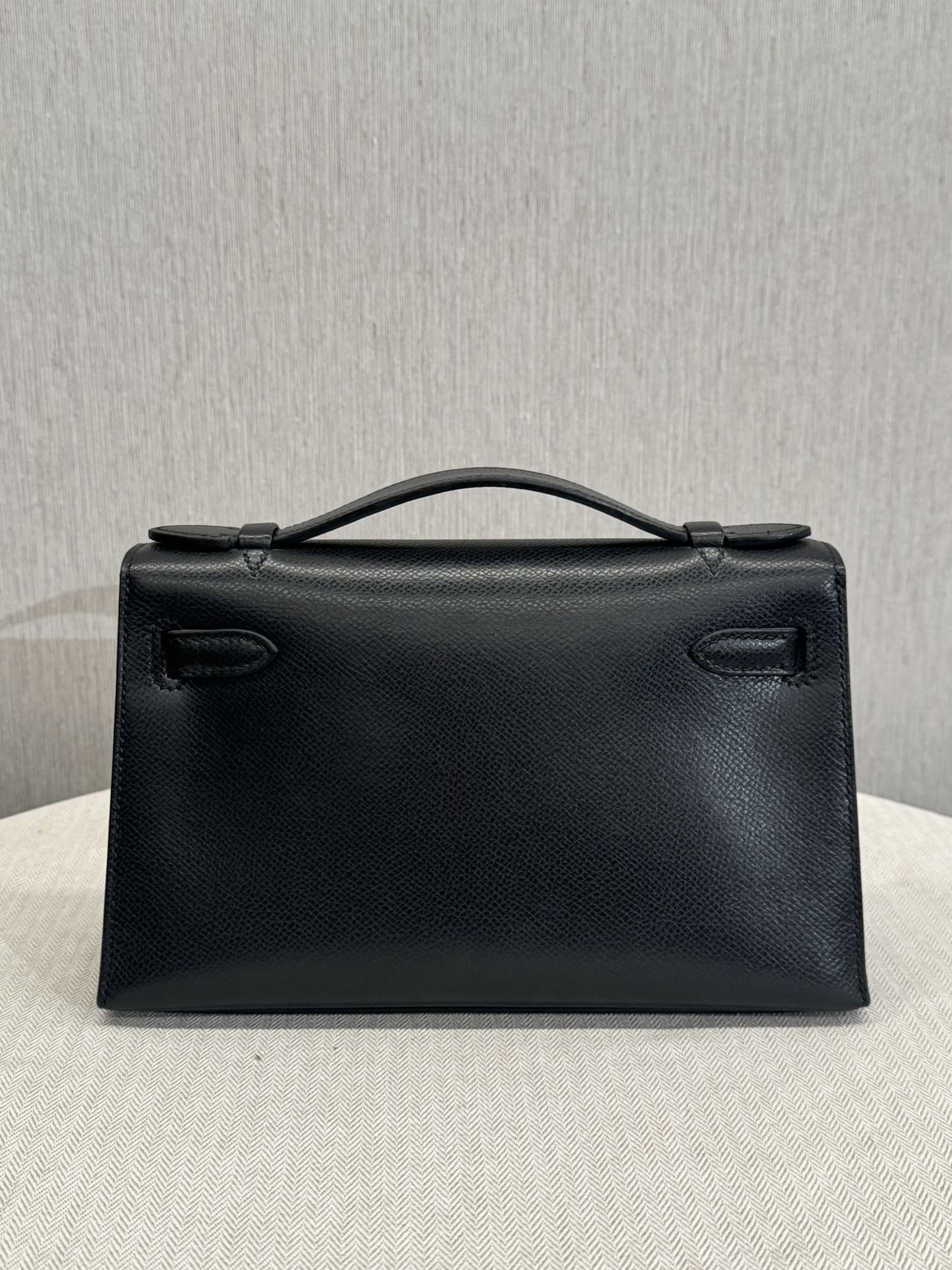 Pre-owned Certified Hermes Kelly Pochette in Black Epsom Leather with Silver Hardware, 2004, w/ full set