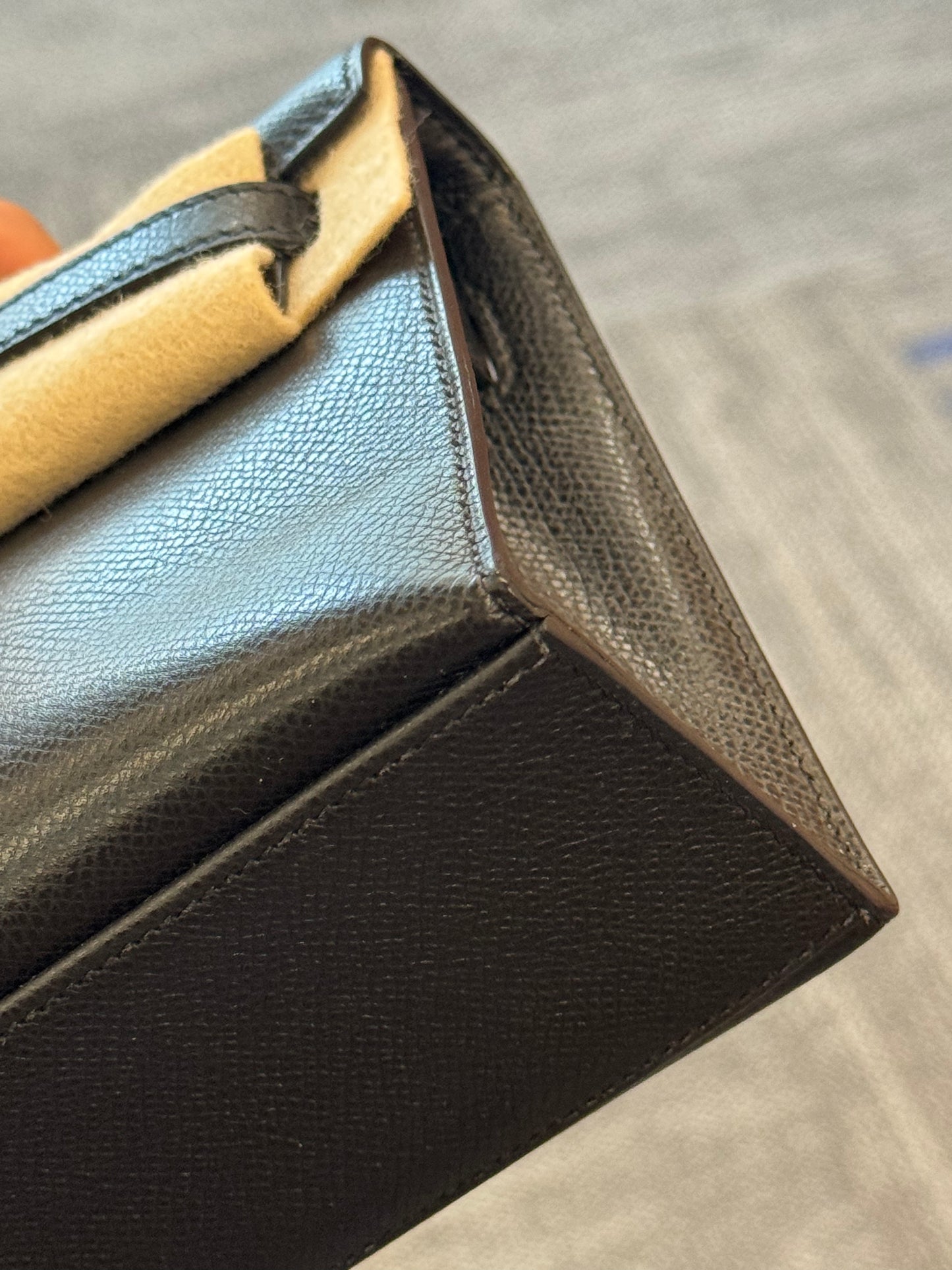 Pre-owned Certified Hermes Kelly Pochette in Black Epsom Leather with Silver Hardware, 2004, w/ full set