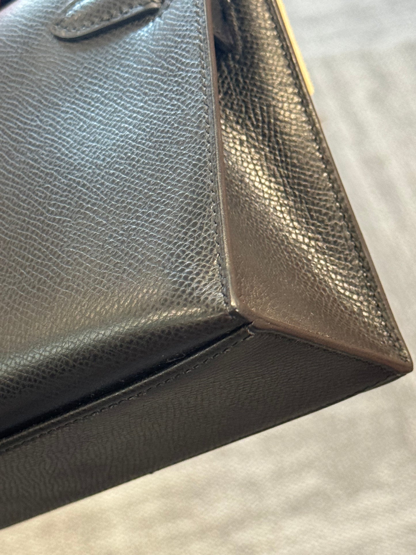 Pre-owned Certified Hermes Kelly Pochette in Black Epsom Leather with Silver Hardware, 2004, w/ full set