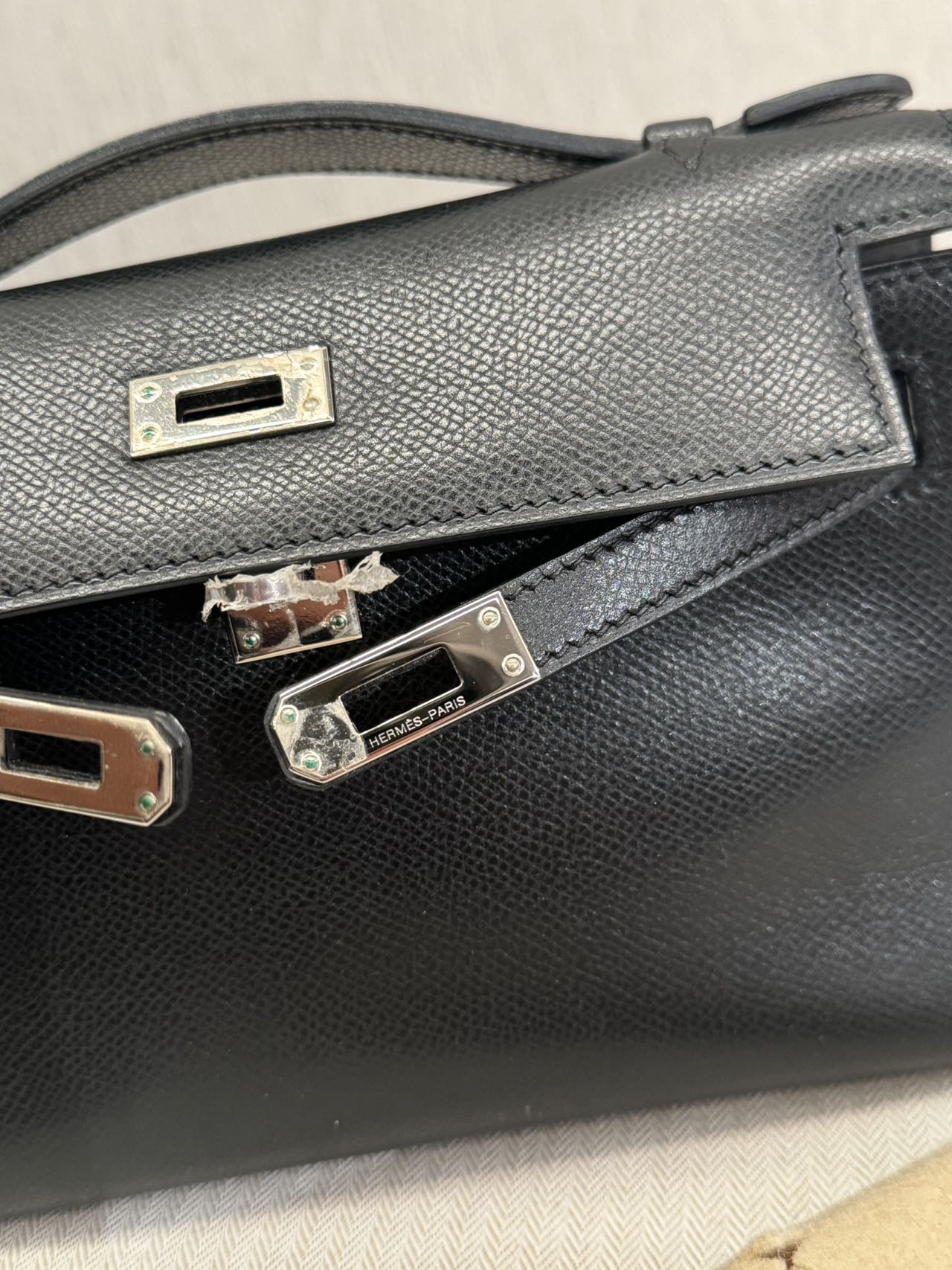 Pre-owned Certified Hermes Kelly Pochette in Black Epsom Leather with Silver Hardware, 2004, w/ full set