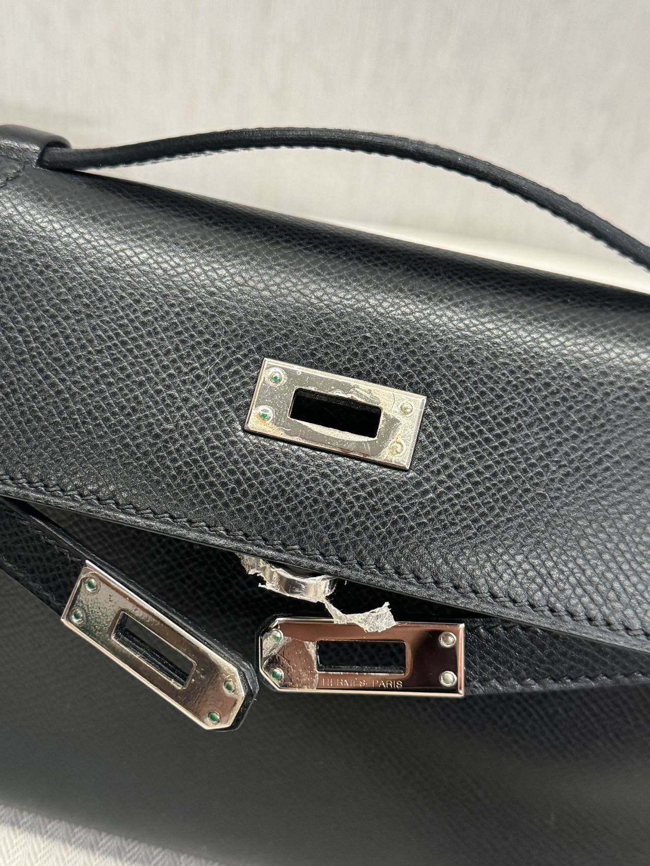 Pre-owned Certified Hermes Kelly Pochette in Black Epsom Leather with Silver Hardware, 2004, w/ full set