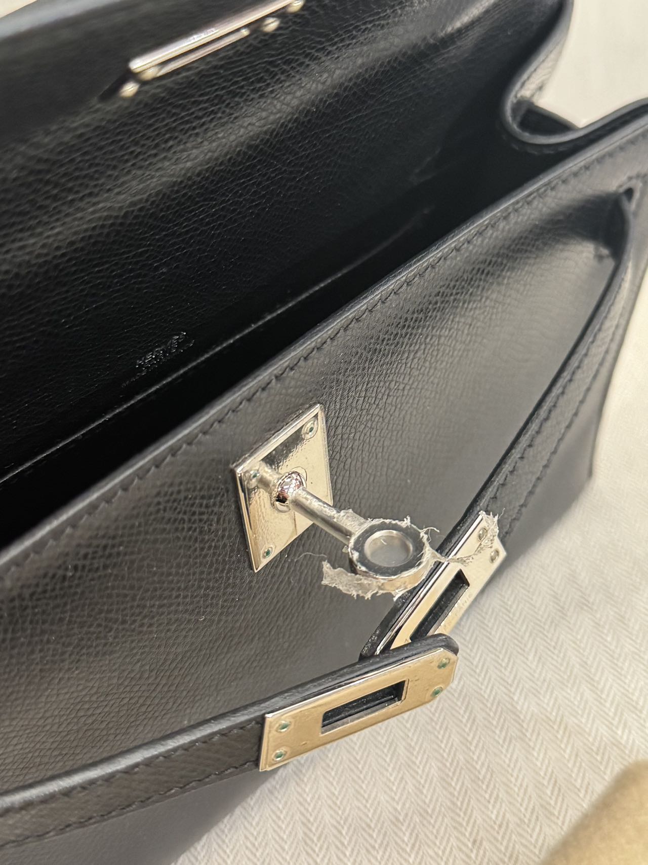Pre-owned Certified Hermes Kelly Pochette in Black Epsom Leather with Silver Hardware, 2004, w/ full set