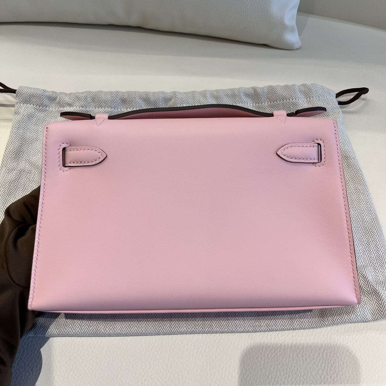 Pre-owned Certified Hermes Mini Kelly Pochette in Sakura Pink Swift Leather with Silver Hardware, 2025, w/ Full Set