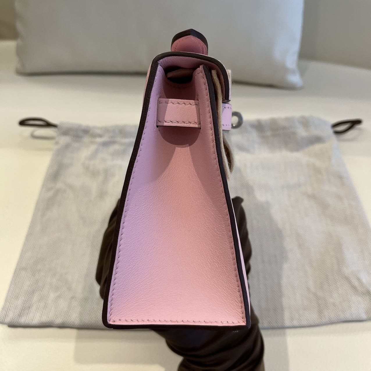 Pre-owned Certified Hermes Mini Kelly Pochette in Sakura Pink Swift Leather with Silver Hardware, 2025, w/ Full Set