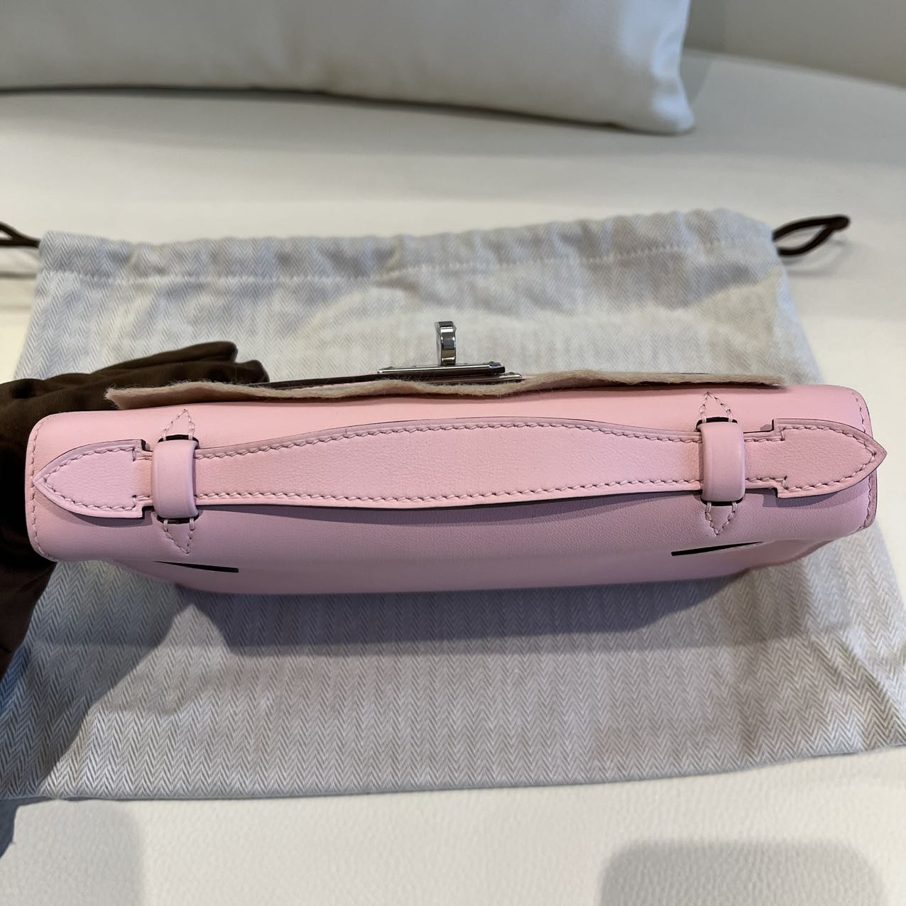 Pre-owned Certified Hermes Mini Kelly Pochette in Sakura Pink Swift Leather with Silver Hardware, 2025, w/ Full Set