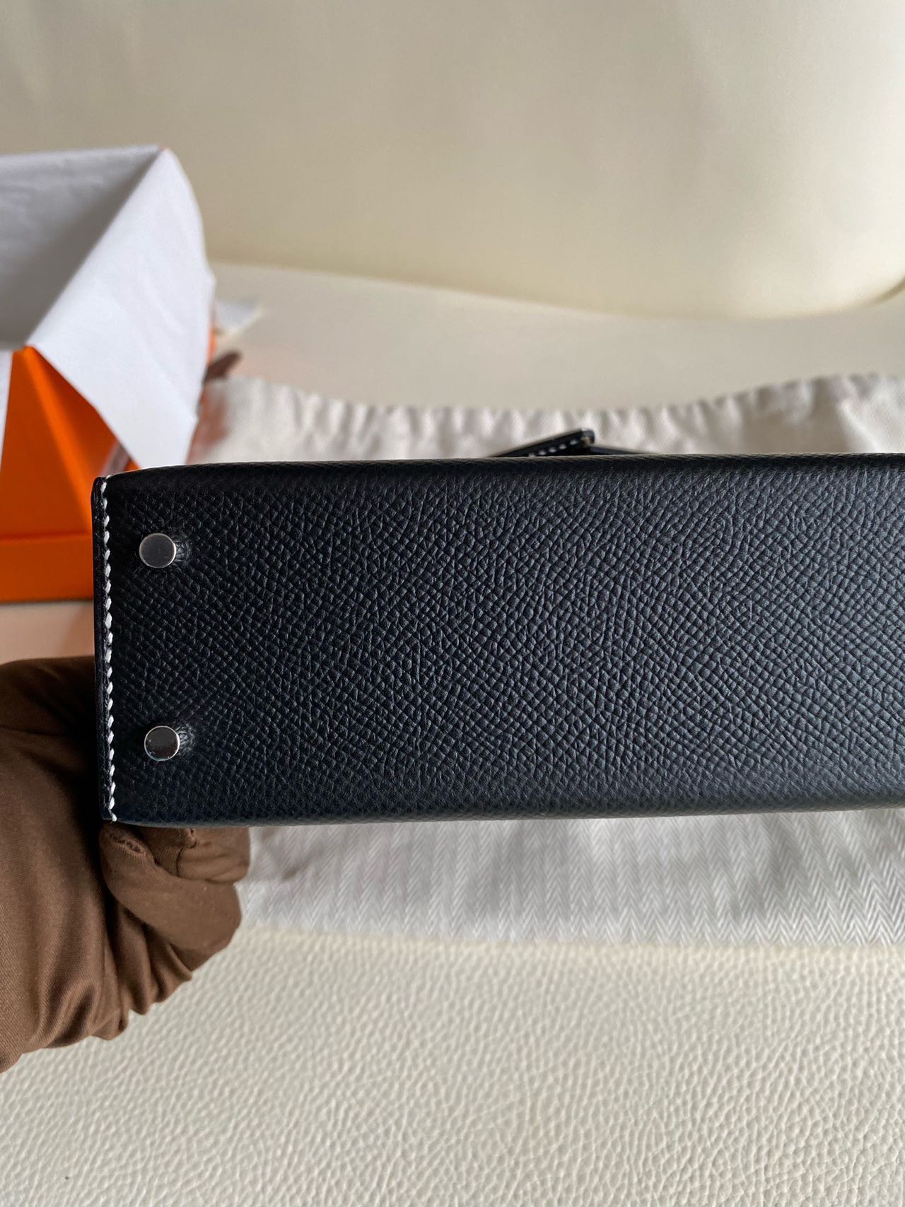 Pre-owned Certified Hermes Mini Kelly SO Black Epsom Leather with White Stitching, with Silver Hardware, 2025 (K stamp), w/ Full Set