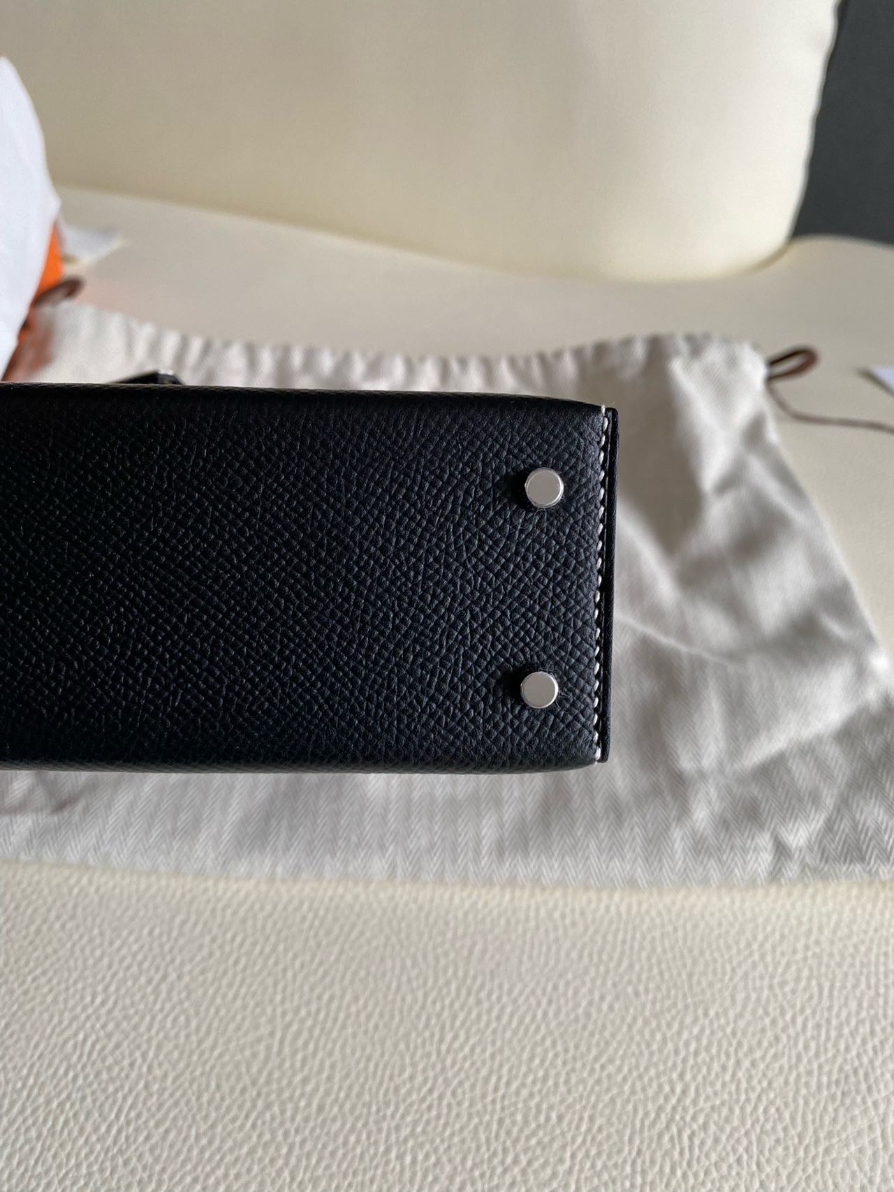 Pre-owned Certified Hermes Mini Kelly SO Black Epsom Leather with White Stitching, with Silver Hardware, 2025 (K stamp), w/ Full Set