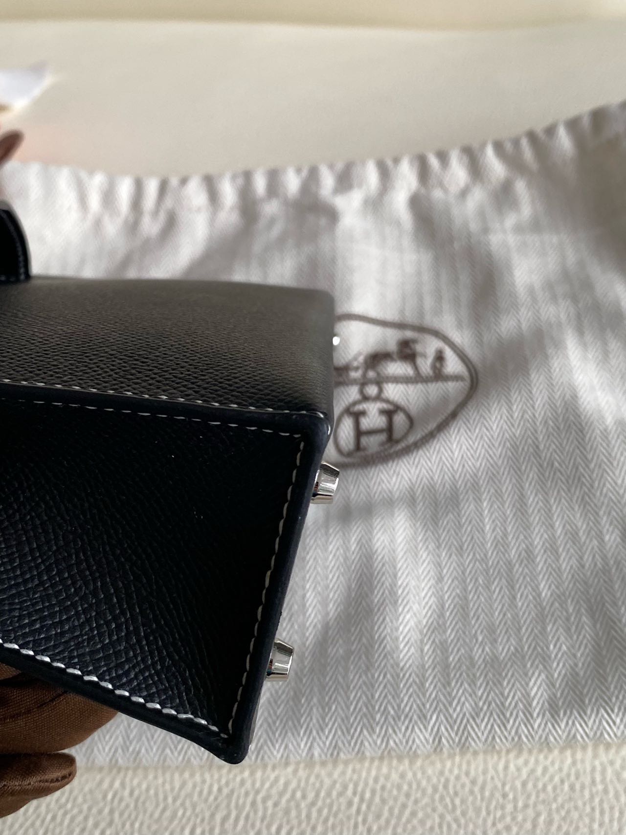 Pre-owned Certified Hermes Mini Kelly SO Black Epsom Leather with White Stitching, with Silver Hardware, 2025 (K stamp), w/ Full Set