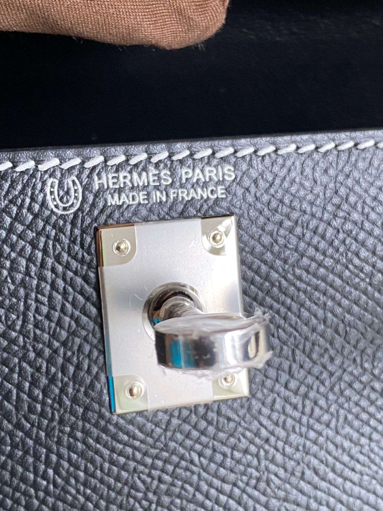 Pre-owned Certified Hermes Mini Kelly SO Black Epsom Leather with White Stitching, with Silver Hardware, 2025 (K stamp), w/ Full Set