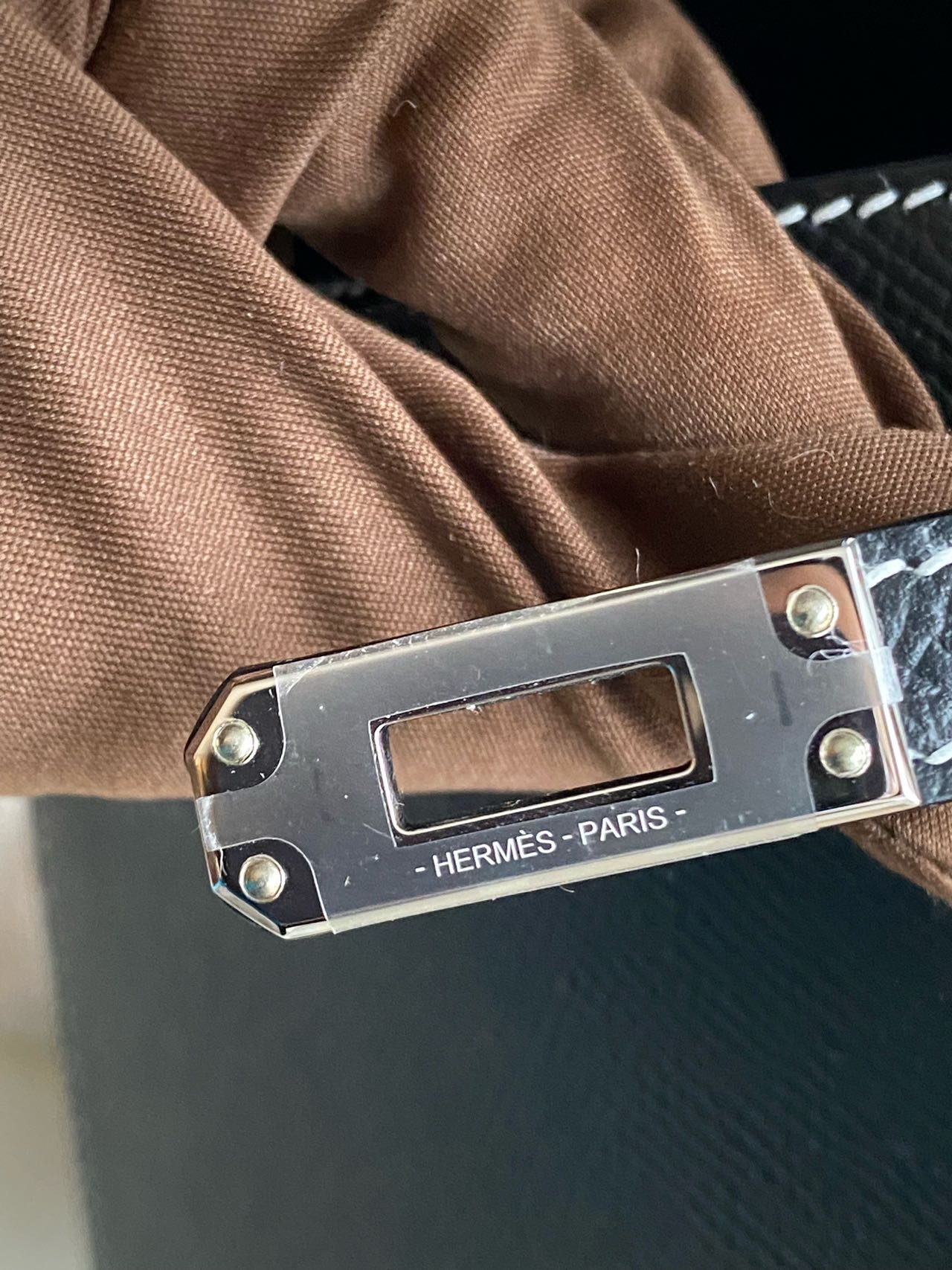 Pre-owned Certified Hermes Mini Kelly SO Black Epsom Leather with White Stitching, with Silver Hardware, 2025 (K stamp), w/ Full Set