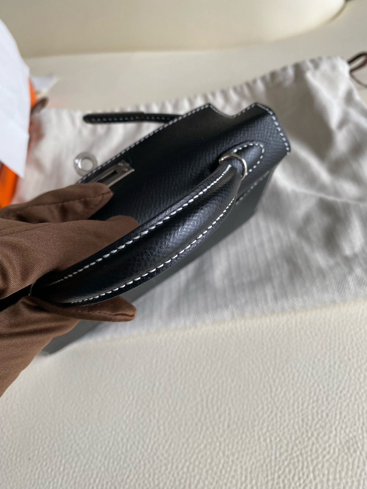 Pre-owned Certified Hermes Mini Kelly SO Black Epsom Leather with White Stitching, with Silver Hardware, 2025 (K stamp), w/ Full Set