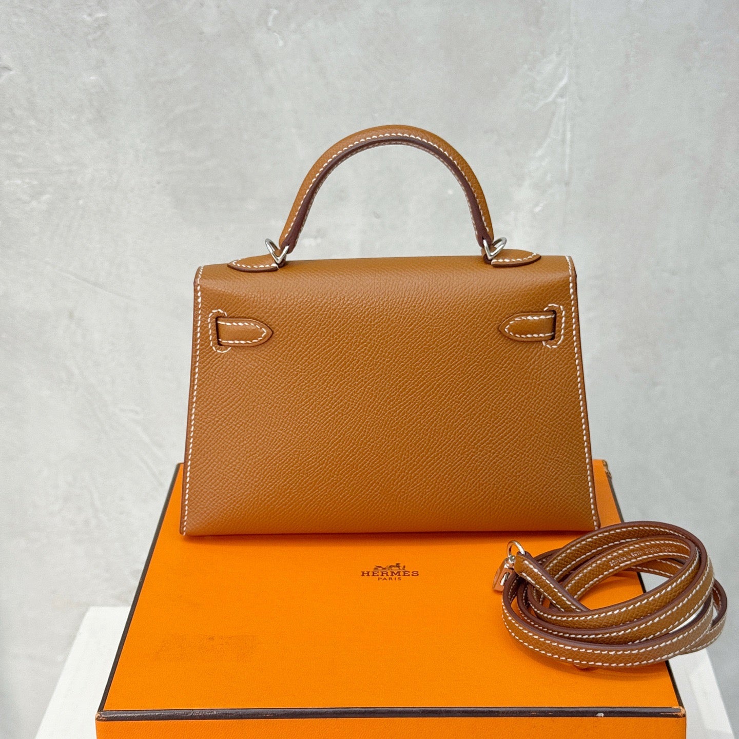 Pre-owned Certified Hermes Mini Kelly in Golden Brown Epsom Leather with Silver Hardware, 2024, w/ Full Set