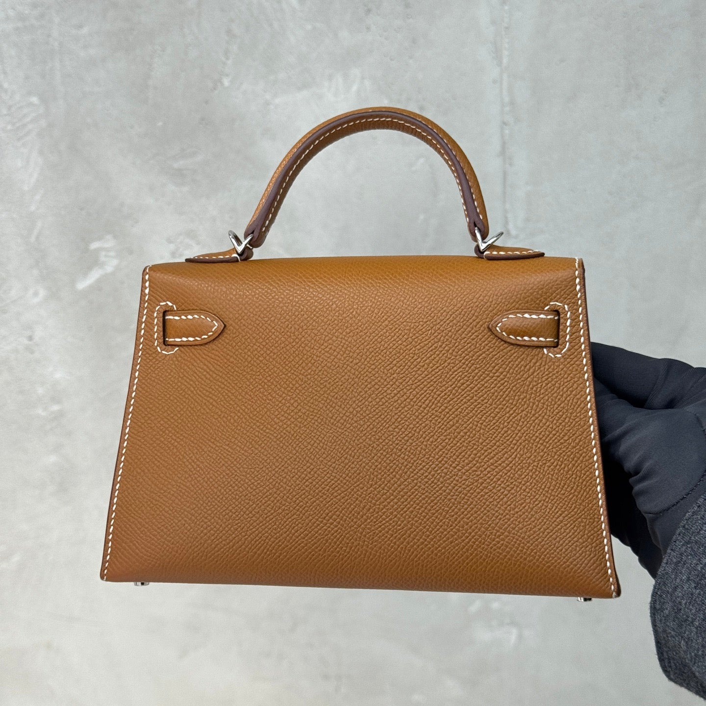 Pre-owned Certified Hermes Mini Kelly in Golden Brown Epsom Leather with Silver Hardware, 2024, w/ Full Set