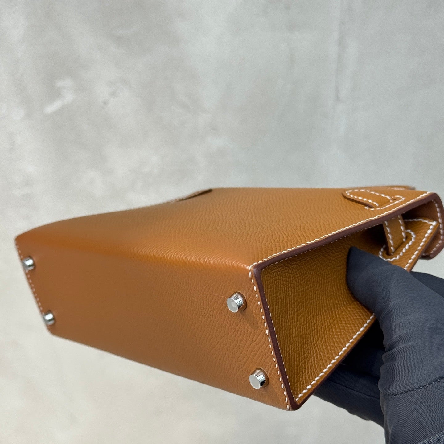 Pre-owned Certified Hermes Mini Kelly in Golden Brown Epsom Leather with Silver Hardware, 2024, w/ Full Set