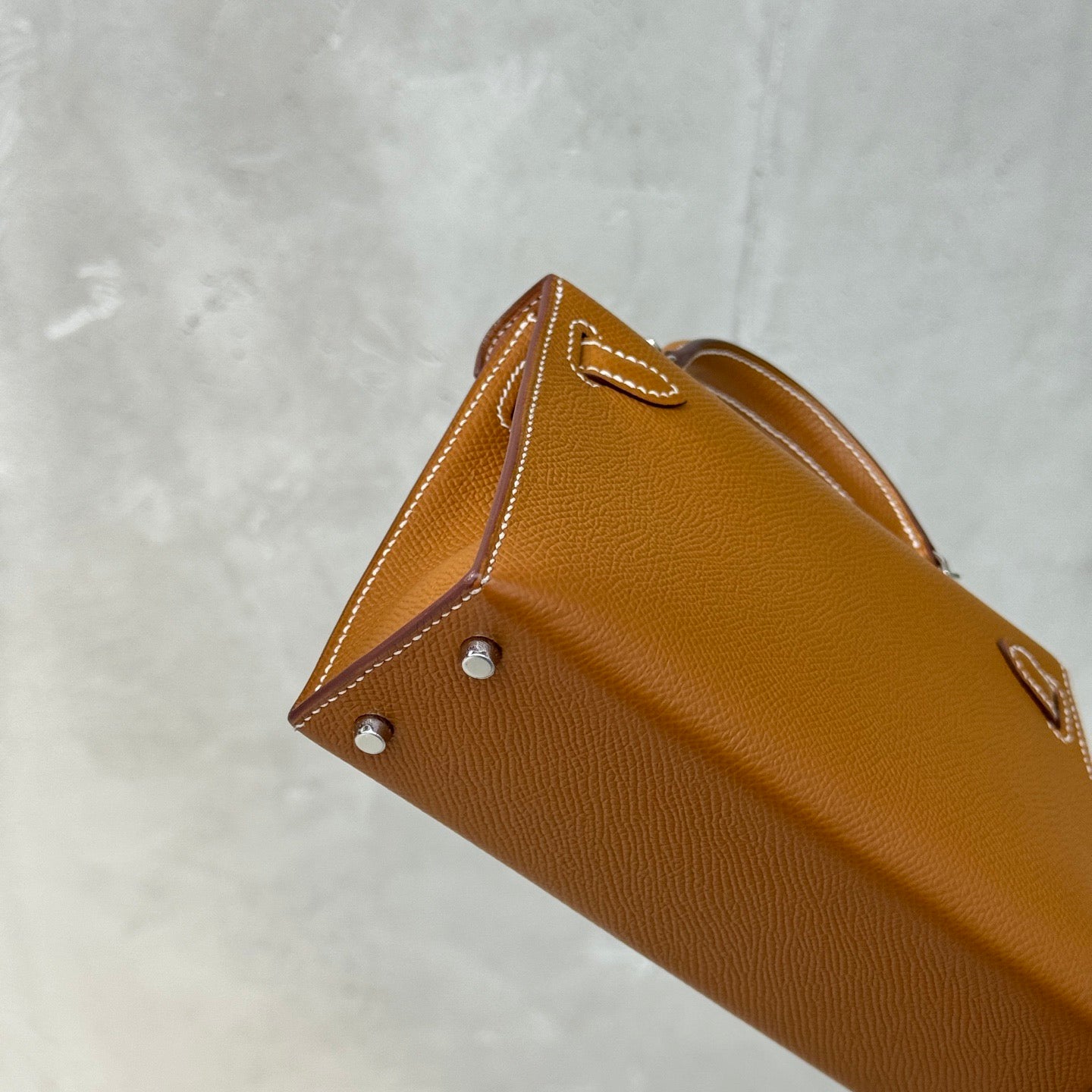 Pre-owned Certified Hermes Mini Kelly in Golden Brown Epsom Leather with Silver Hardware, 2024, w/ Full Set