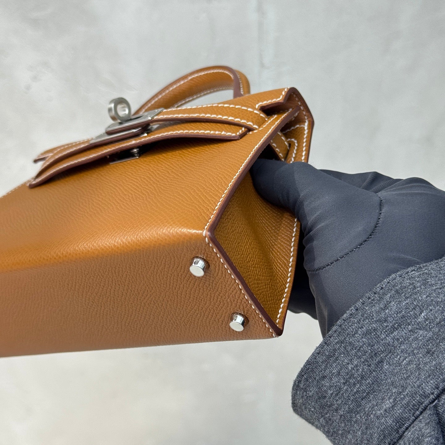 Pre-owned Certified Hermes Mini Kelly in Golden Brown Epsom Leather with Silver Hardware, 2024, w/ Full Set