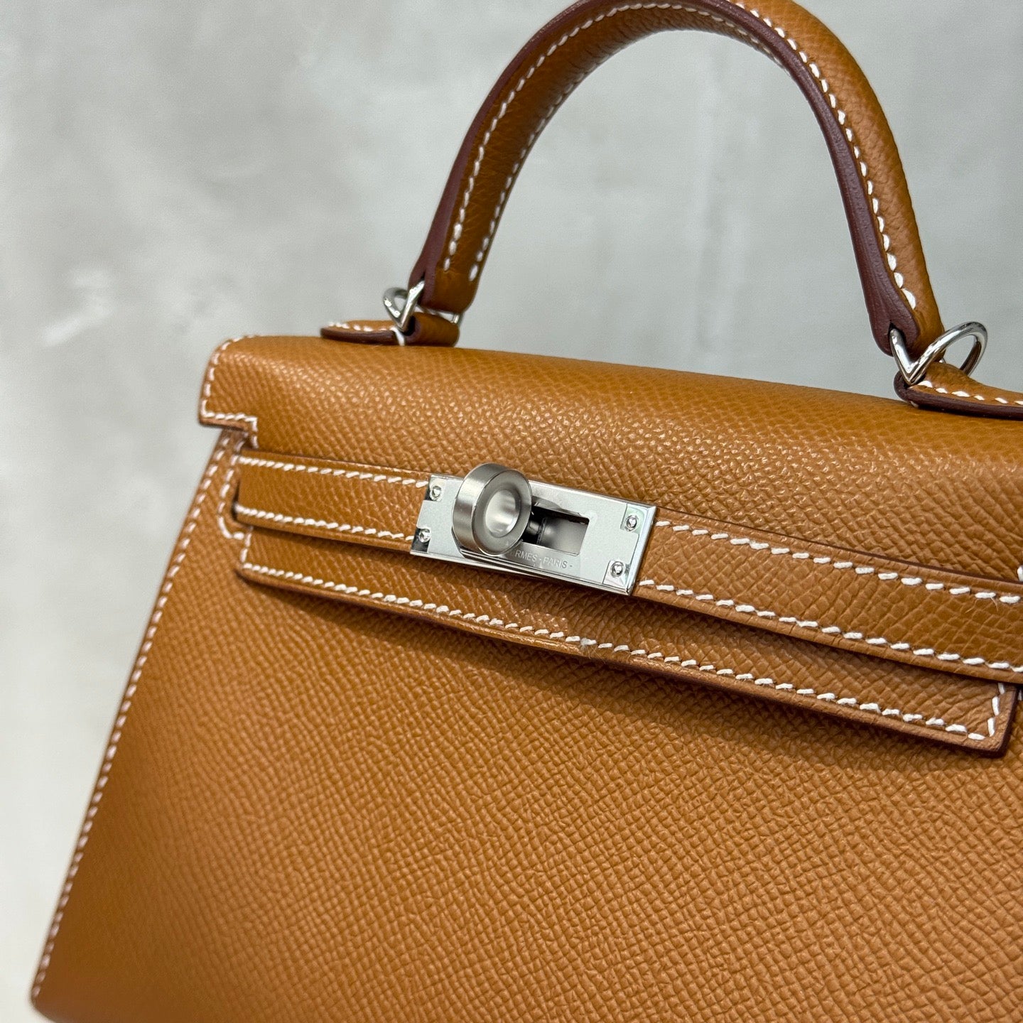 Pre-owned Certified Hermes Mini Kelly in Golden Brown Epsom Leather with Silver Hardware, 2024, w/ Full Set