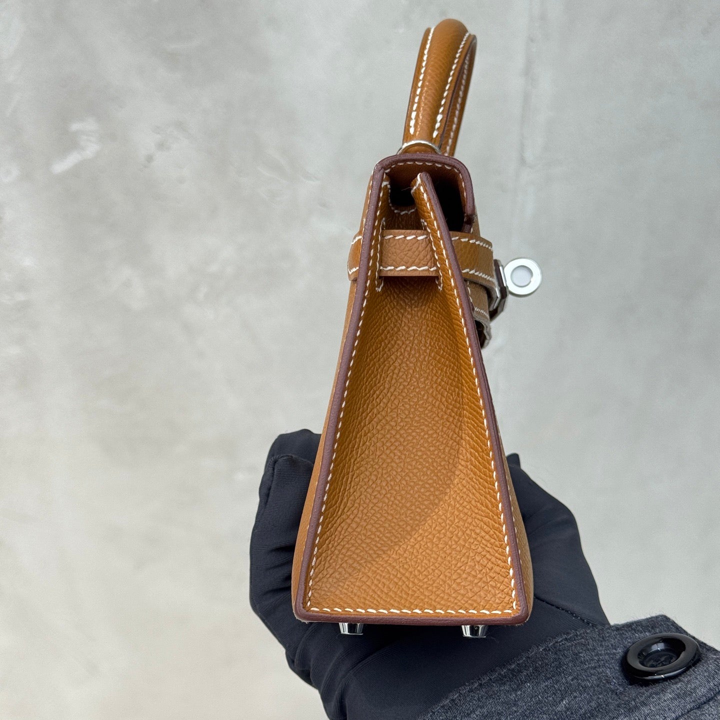 Pre-owned Certified Hermes Mini Kelly in Golden Brown Epsom Leather with Silver Hardware, 2024, w/ Full Set
