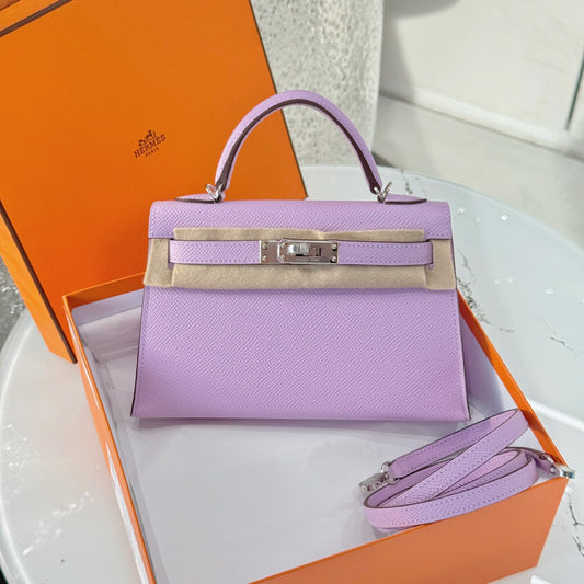 Pre-owned Certified Hermes Mini Kelly in Guimauve Epsom Leather with Silver Hardware, 2025, w/ full set