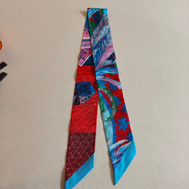 Pre-owned Certified Hermes Silk Twilly “Cheval Phoenix” in Red and Blue, w/box