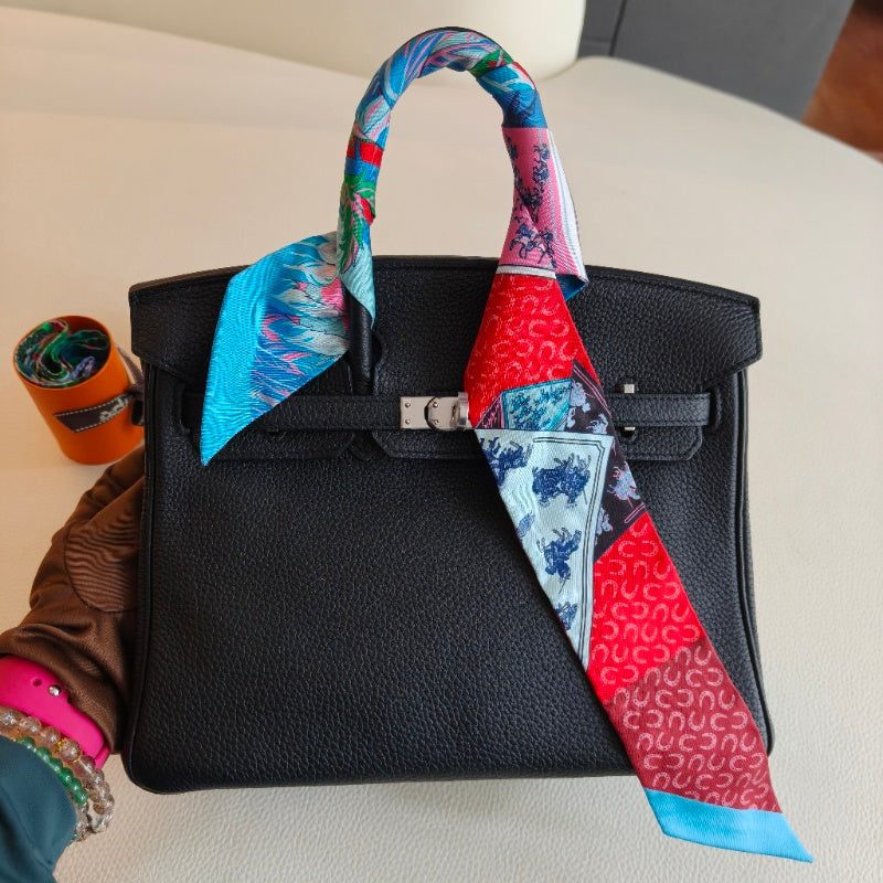 Pre-owned Certified Hermes Silk Twilly “Cheval Phoenix” in Red and Blue, w/box