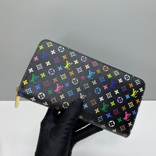 Pre-owned LV Louis Vuitton Multicolore Murakami Long Wallet with Fuchsia Interior