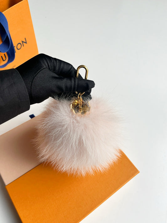 Pre-owned LV Fur Bag Charm Soft Pink with Golden Crown