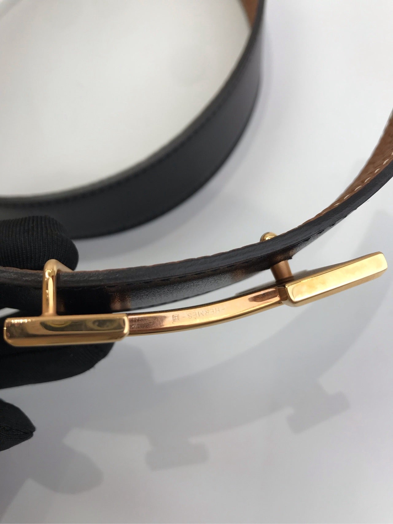 New Gems | Pre-owned Hermes H Belt Black w/ Gold Hardware size 75