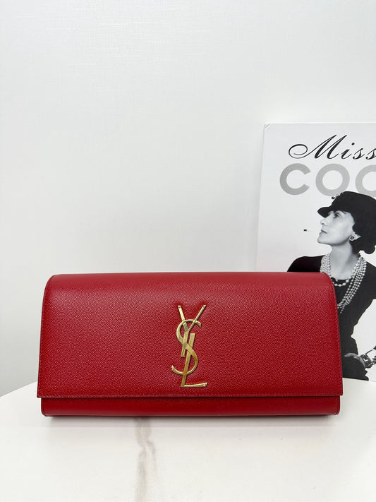 New Gems | Pre-owned YSL Saint Laurent Clutch Lipstick Red Caviar Leather w/ Gold hardware