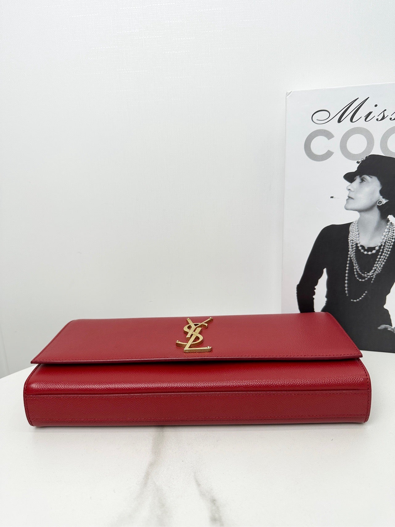 New Gems | Pre-owned YSL Saint Laurent Clutch Lipstick Red Caviar Leather w/ Gold hardware