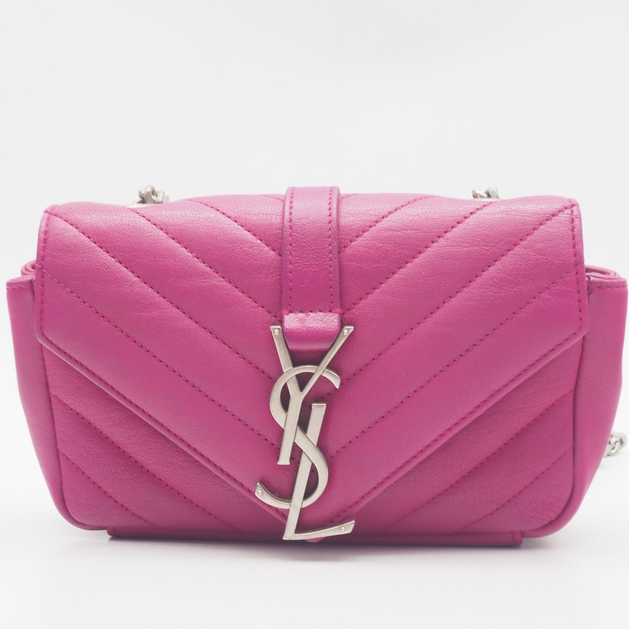 New Gems | Pre-owned YSL Saint Laurent Mini College Flap Crossbody in Rose Pink Sheepskin