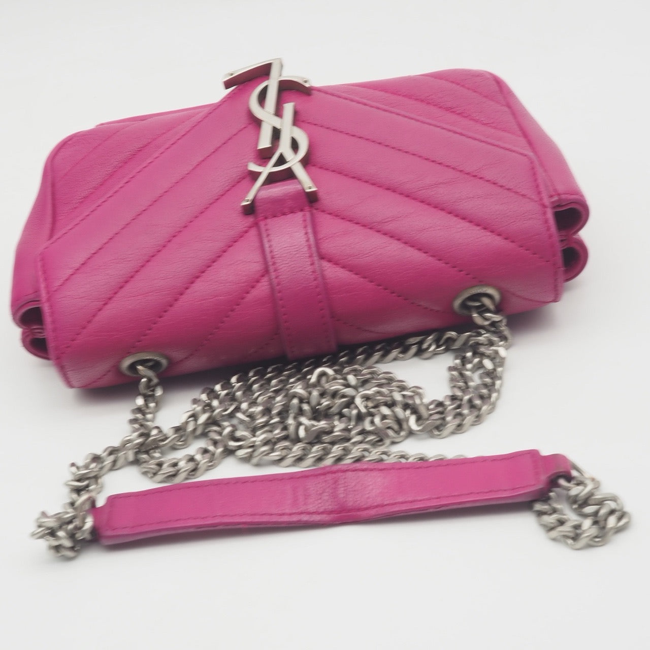 New Gems | Pre-owned YSL Saint Laurent Mini College Flap Crossbody in Rose Pink Sheepskin