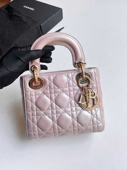 Pre-owned Dior Mini Lady Dior Pearl Soft Pink