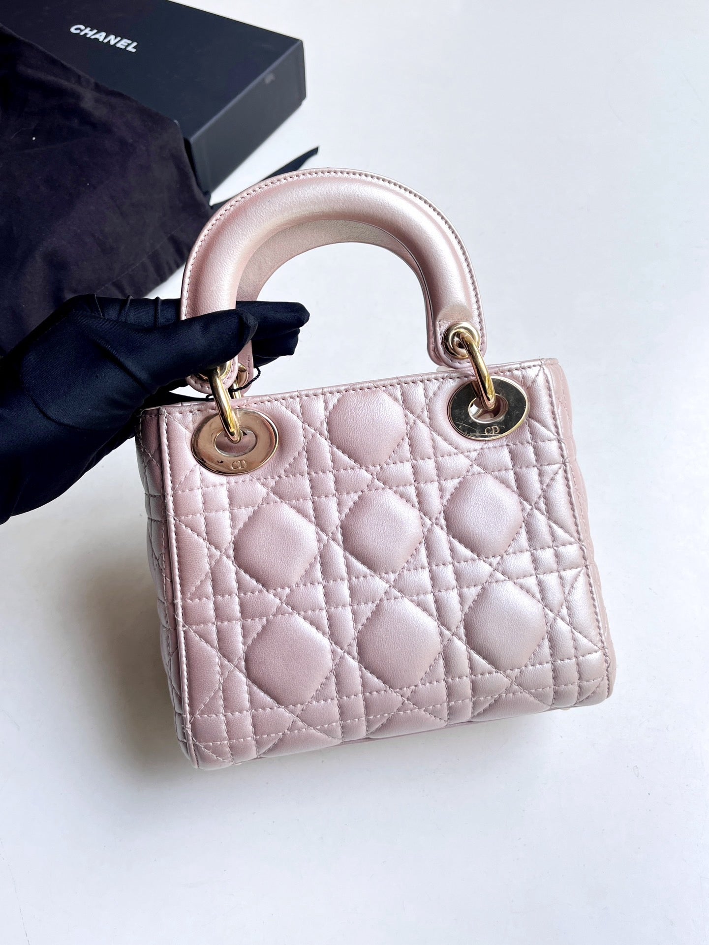 Pre-owned Dior Mini Lady Dior Pearl Soft Pink