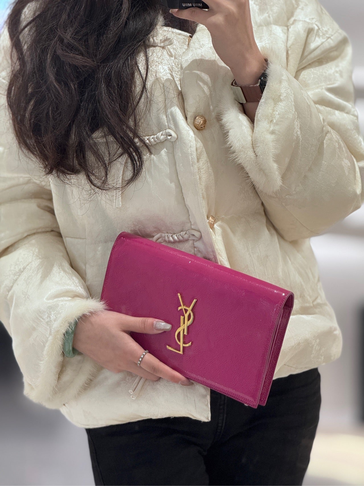 New Gems | Pre-owned YSL Saint Laurent Clutch and Crossbody Pink Waxed Leather Pink