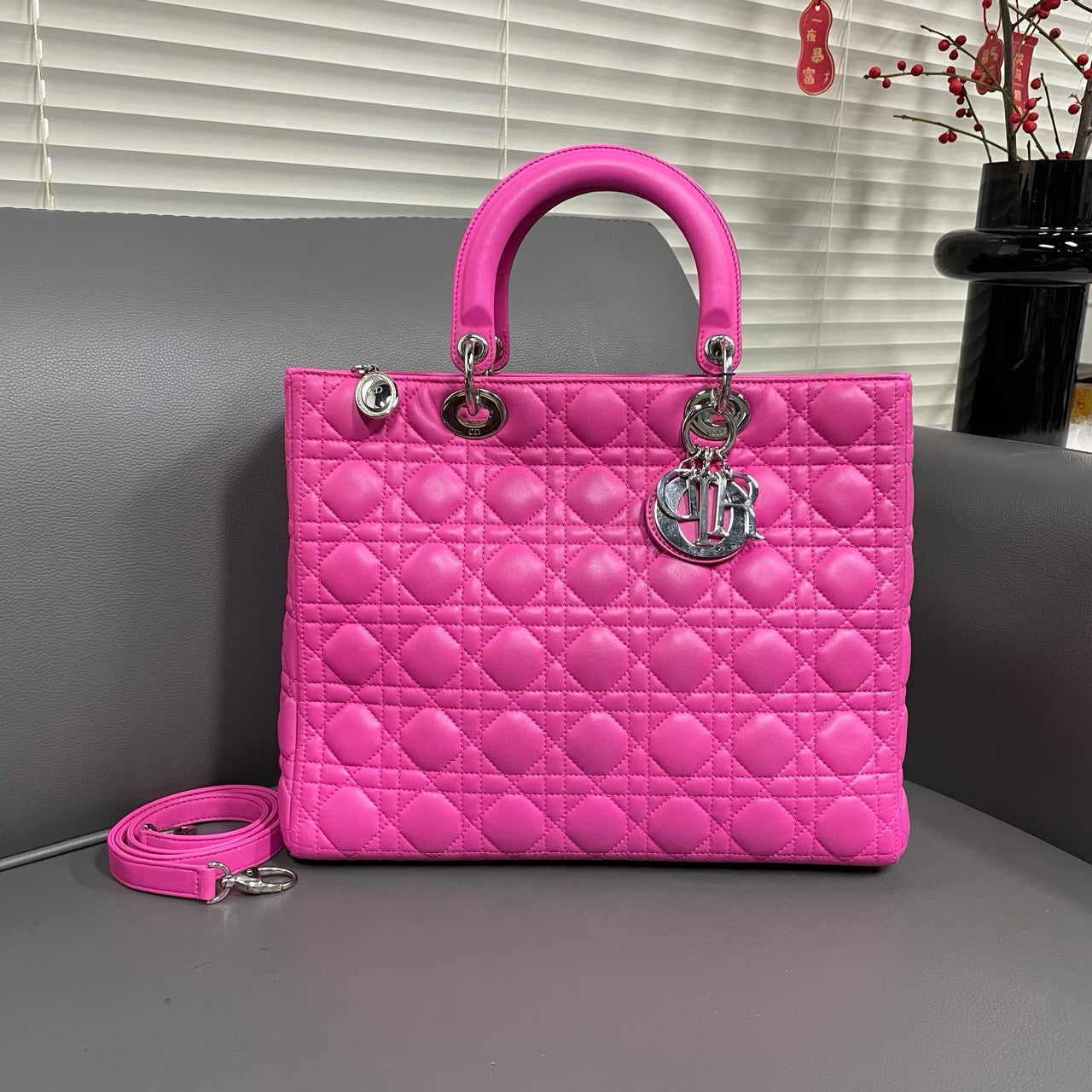 Pre-owned Dior Lady Dior Pink Lambskin 7-grid Cannage pattern