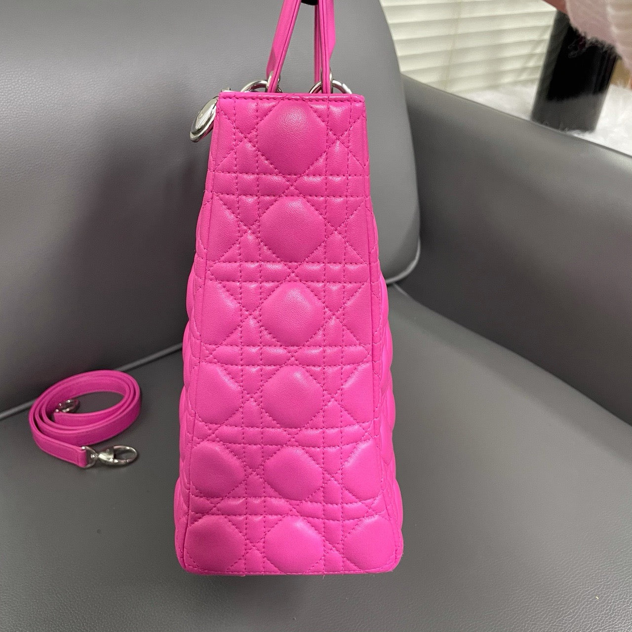 Pre-owned Dior Lady Dior Pink Lambskin 7-grid Cannage pattern